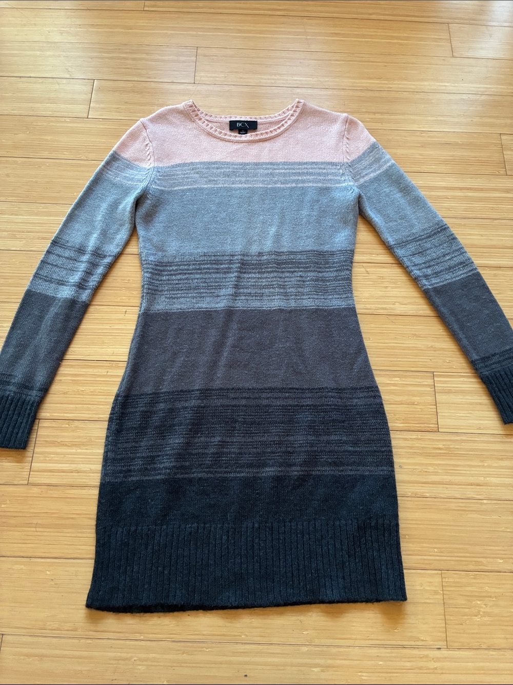 BCX Pink and Gray Ombre Long-Sleeve Knit Dress